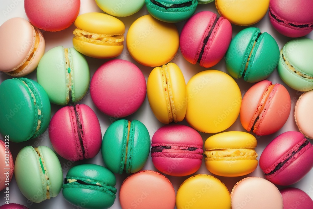 Colourful french macaroons or macaron on white background, generative AI. Colourful french macaroons or macaron on white background, generative AI.