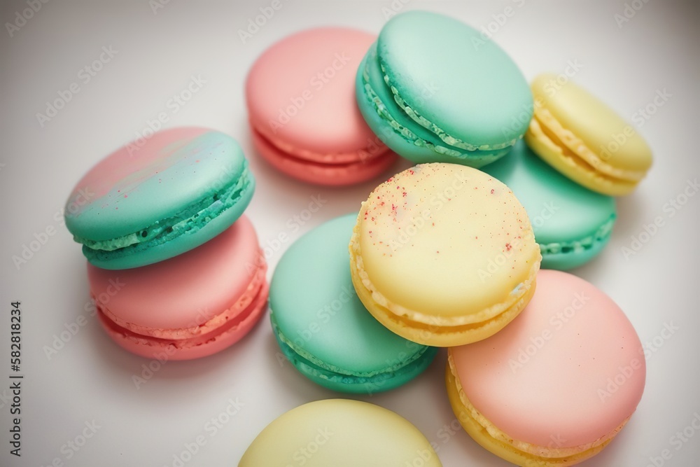 Colourful french macaroons or macaron on white background, generative AI. Colourful french macaroons or macaron on white background, generative AI.
