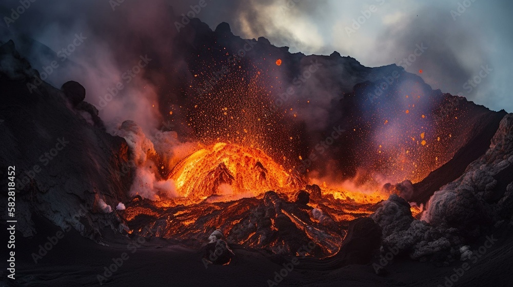 The explosive power of a volcanic eruption, sending massive boulders
