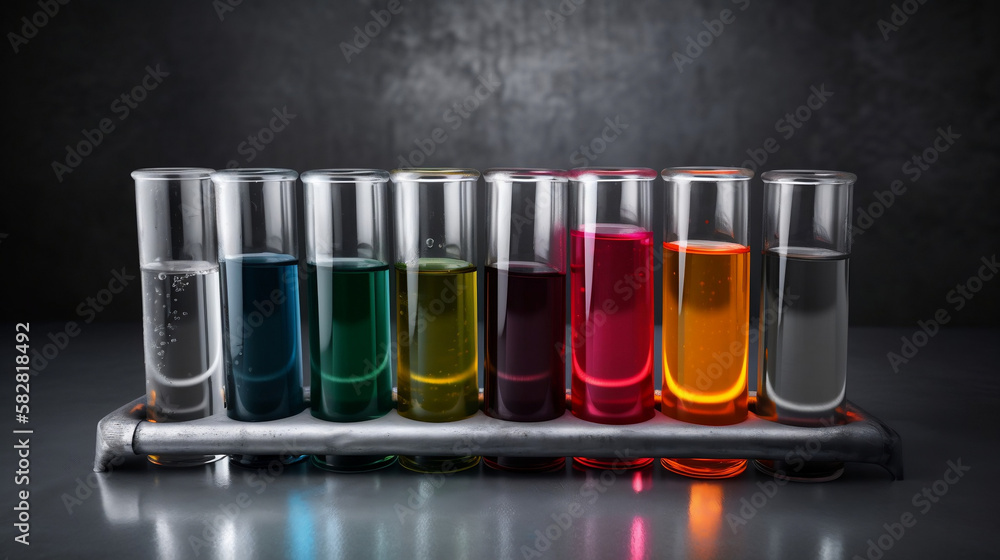 colorful test tubes with dark background