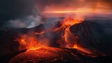 The incredible power and beauty of a volcanic eruption, with the molten lava spilling out of the caldera and creating a fiery and awe-inspiring landscape. Generative AI