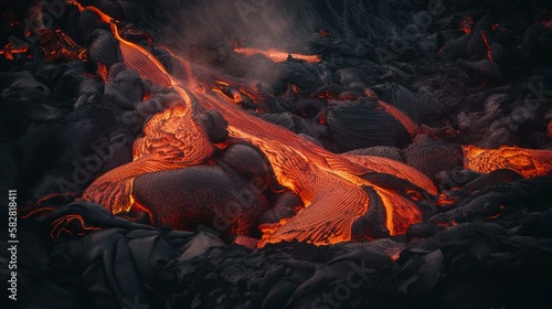 The mesmerizing dance of the molten lava as it slowly crawls down the mountainside, leaving behind a trail of destruction and creating an otherworldly landscape. Generative AI