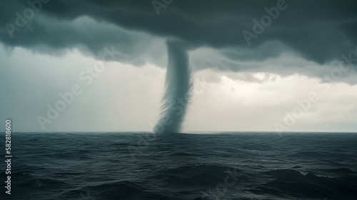 A towering waterspout twisting and turning above the turbulent ocean Generative AI
