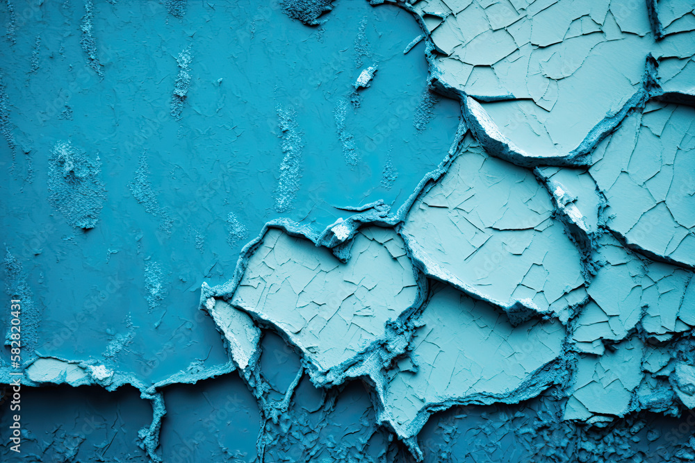 Obraz premium blue wall with paint peeling off. weathered old ramshackle wall. template for designer background. Generative AI