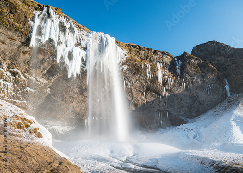 Seljalandsfoss frozen during winter, Iceland