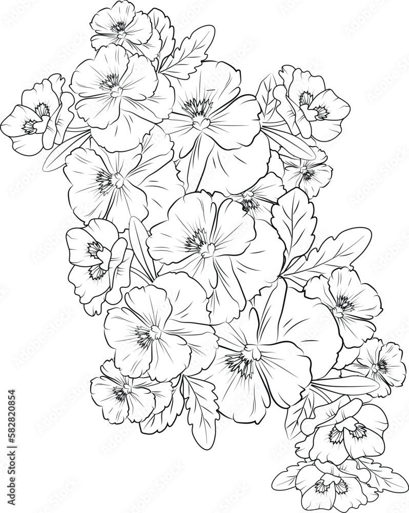 Set of vector hand-drawn Neon Violet, flowers, pansy flower tattoo designs, Rhinegold vector art, Pencil realistic daisy flower drawing, ink sketch isolated on white background, flower cluster drawing Set of vector hand-drawn Neon Violet, flowers, pansy flower tattoo designs, Rhinegold vector art, Pencil realistic daisy flower drawing, ink sketch isolated on white background, flower cluster drawing