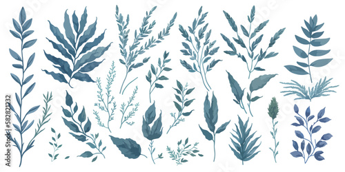 Herbaceous Hues. A Colorful Vector Set of Decorative Leaf Elements