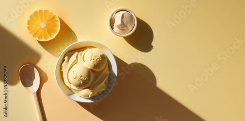 Bold trendy sunny summer illustration with icecream. Generative AI