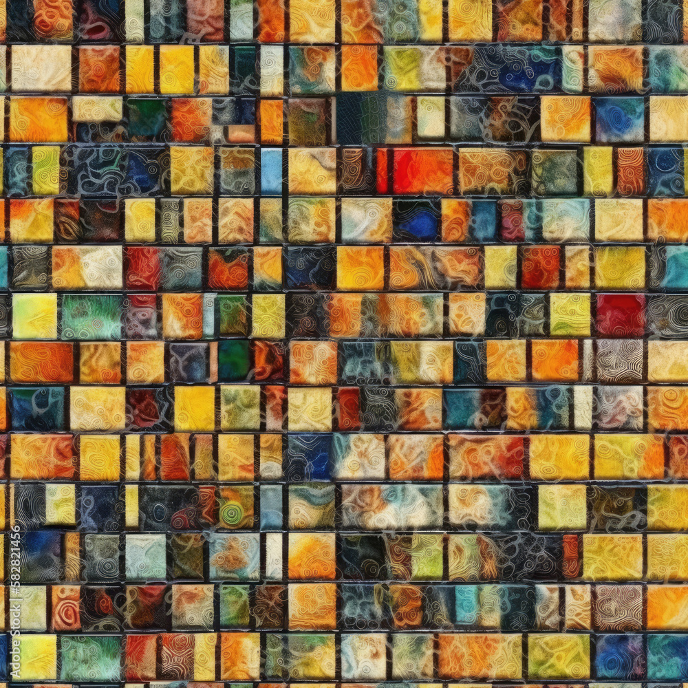 Seamless texture in Murano glass mosaic style. Bright colors, strict geometry of forms. Tile pattern. Generative AI Seamless texture in Murano glass mosaic style. Bright colors, strict geometry of forms. Tile pattern. Generative AI
