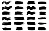 Stripes of brush black paint, set of  grunge design elements.  Vector illustration