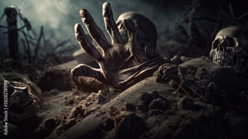 Zombie Hand Attack: Halloween Horror poster movie Show, GENERATIVE AI