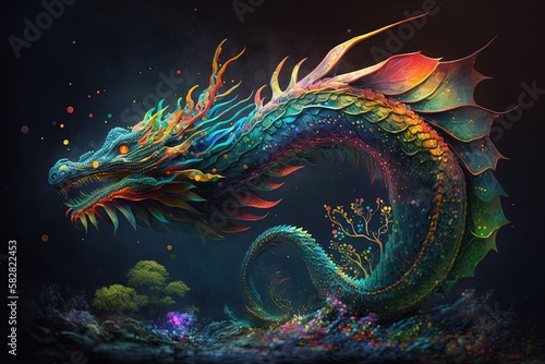 Dancing Dragon in a Technicolor Dreamworld Generative AI photo