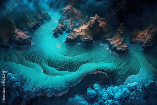 Wallpaper Mural Dancing Mists and Turquoise Droplets: Revealing a Lost World in the Deepest Blue Generative AI Torontodigital.ca