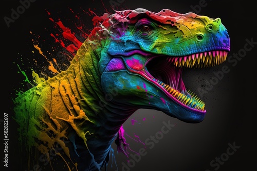 Majestic Tyrannosaurus Wearing a Rainbow of Colors Generative AI