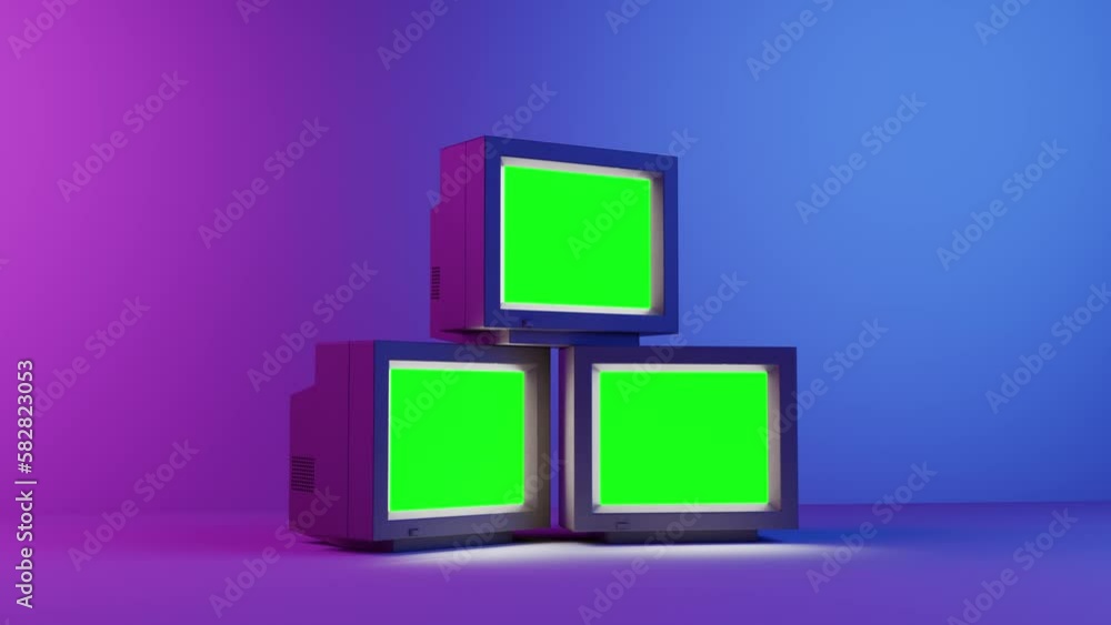 Disconnected retro TVs with green screen in studio Disconnected retro TVs with green screen in studio