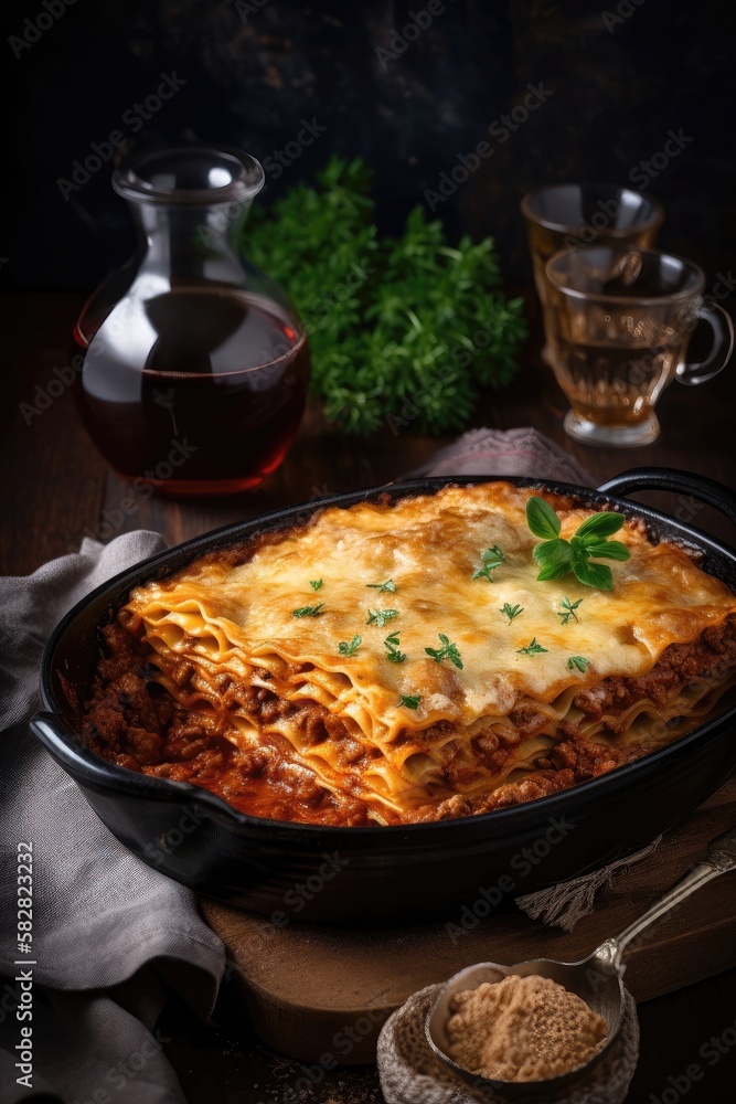 Traditional lasagna with bolognese sauce. Generative AI Traditional lasagna with bolognese sauce. Generative AI