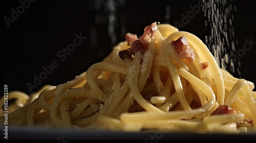 Spaghetti carbonara  typical italian pasta recipe. Generative AI