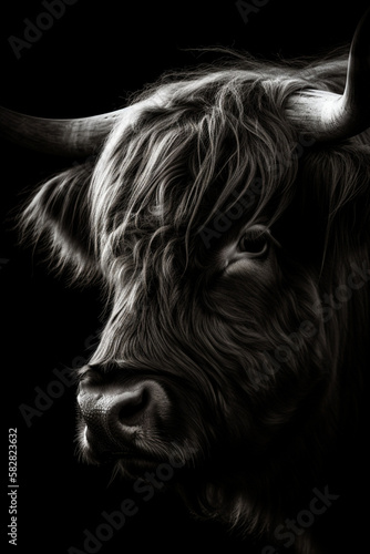 Black and white highland cow portrait 