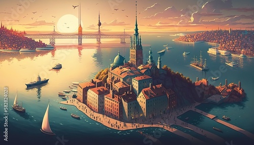 Oslo dream city Creative illustration. (Ai Generate)