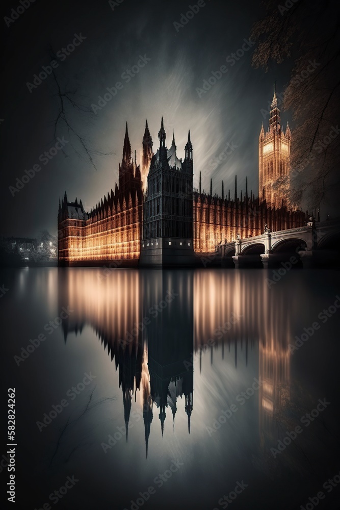 Naklejka premium illustration, of the palace of westminster, london, generative ai.