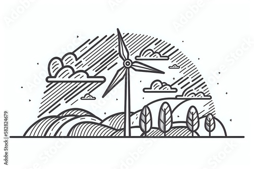 Wind generator renewable energy source illustration - generative AI Illustration