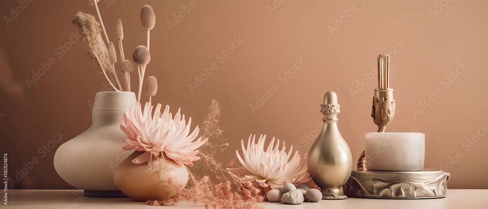 Obraz premium Beautiful summer still life background - generative AI illustration background