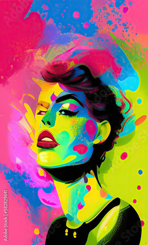 Colourful modern abstract woman face. Hand drawn digital art  illustration © alexskopje