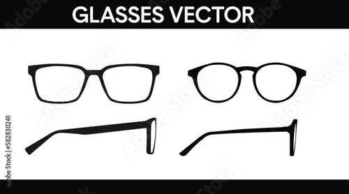 Vector isolated Illustration of a Glasses Frame Set. Set of Black glasses Frame Front and Side View