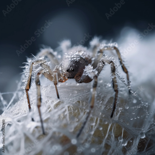 Frozen spider on a web created with generative AI technology