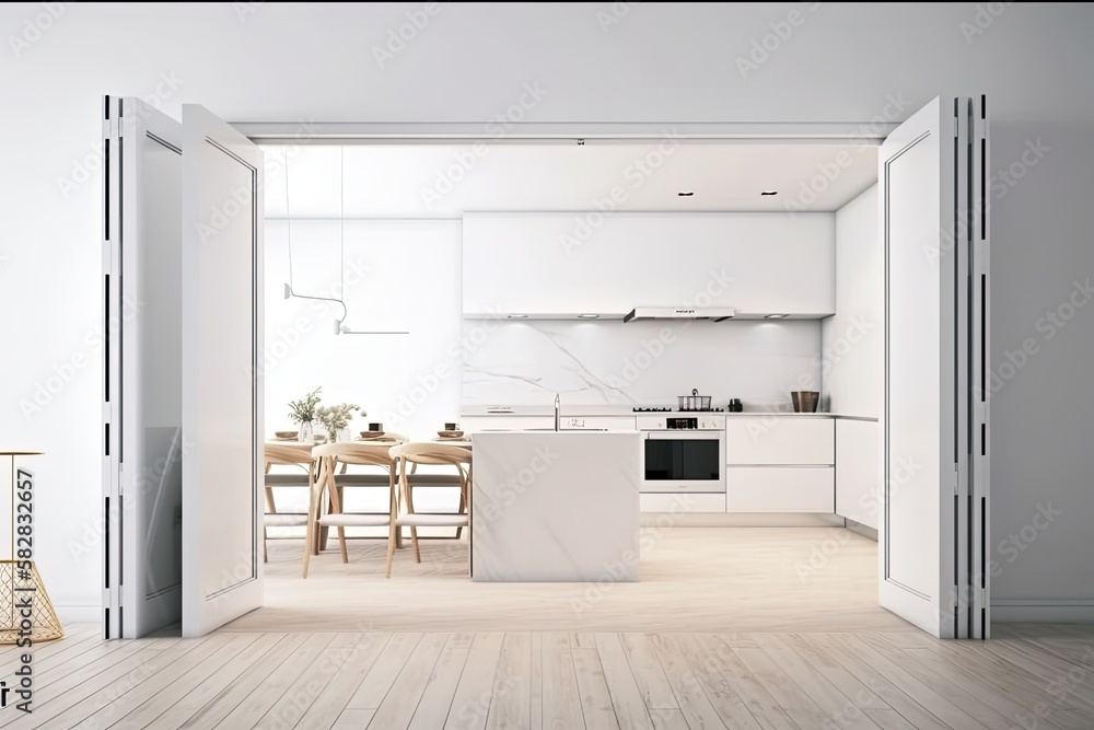 White interior design, designer concept, blurred background; white ...