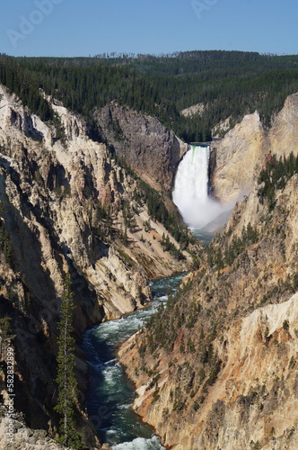 waterfall in the canyon of the river in Yellowstone National Park 
