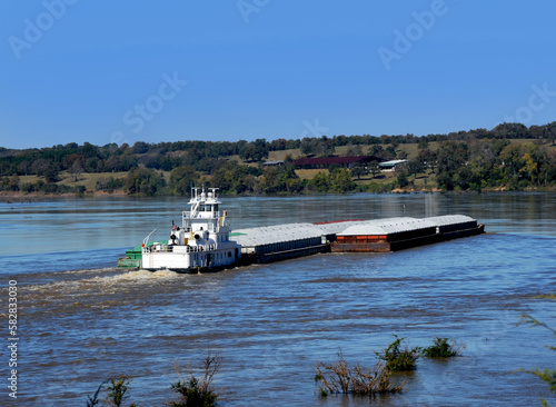 Barges Heading up the Mississippi