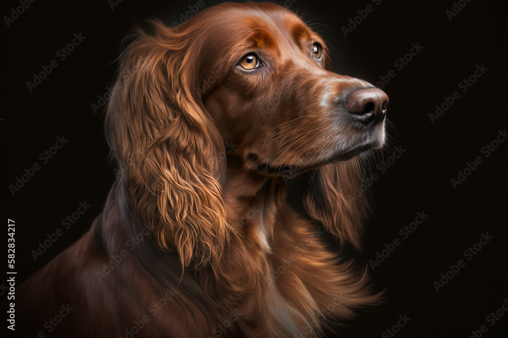Majestic Irish Setter Dog on Dark Background - Capturing the Beauty and Elegance of the Breed