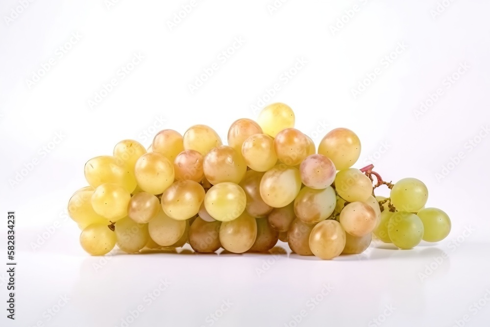 Vine of fresh green Muscat grapes, isolate on white background. Sprig of organic natural food. AI generated. Vine of fresh green Muscat grapes, isolate on white background. Sprig of organic natural food. AI generated.