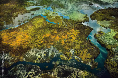 Aerial View of rivers of northers landscape. Digitally generated AI image