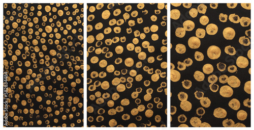 Fototapeta Naklejka Na Ścianę i Meble -  Art modern oil and acrylic dot blot canvas painting paper. Abstract texture gold, bronze, black color stain brushstroke texture background.