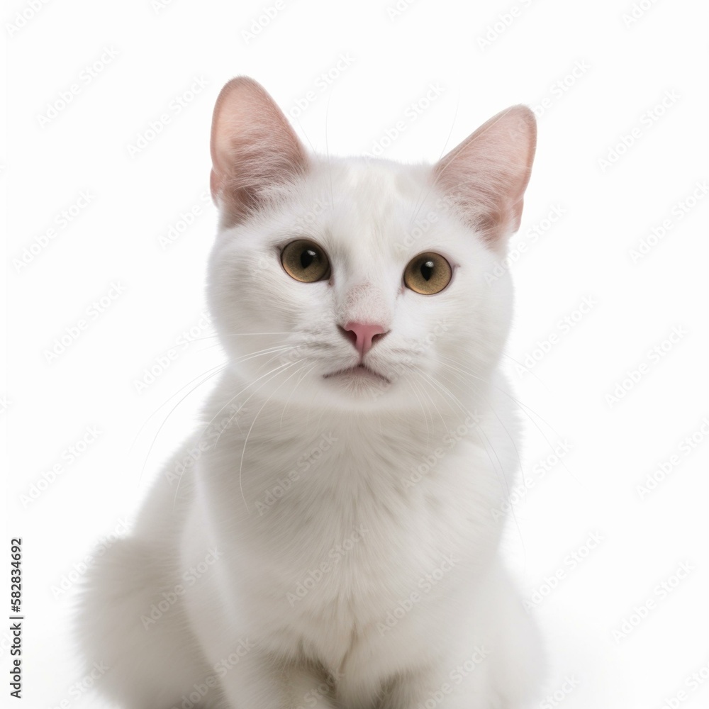 An isolated adorable white cat on white background Generative AI