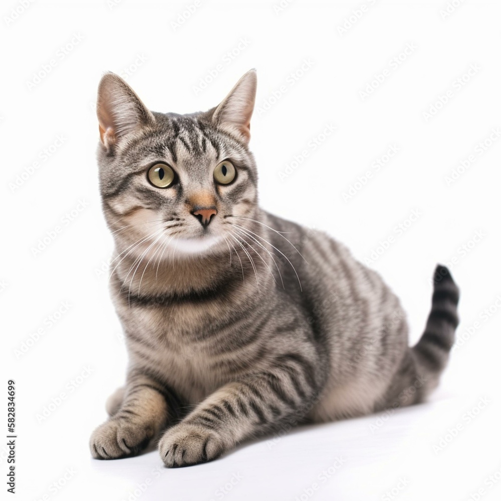 An isolated cute tabby cat on white background Generative AI