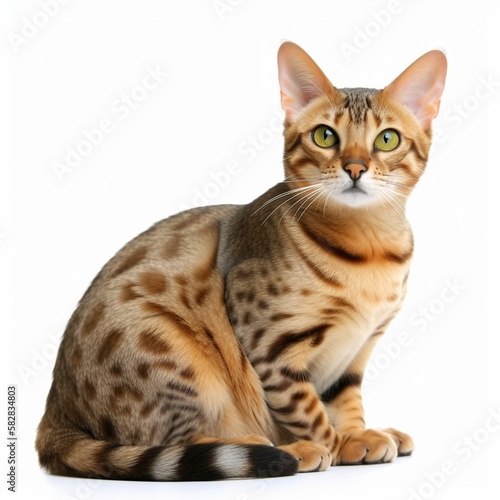 An isolated short-haired Bengal cat on white background Generative AI