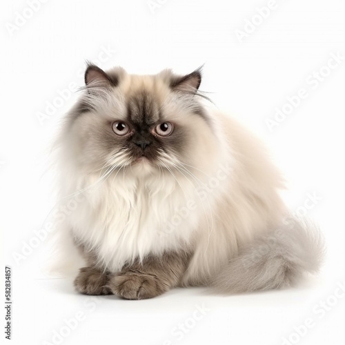An isolated snuggly Himalayan cat on white background Generative AI