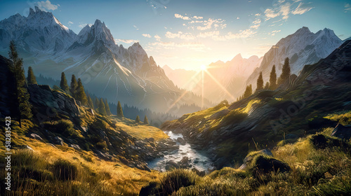 L  ndliches Dorf Haus Landschaft in den Alpen in der Schweiz   sterreich Bayern Sonne Regen Ruhe und Beschaulichkeit Generative AI Digital Art Wandbild Hintergrund Cover