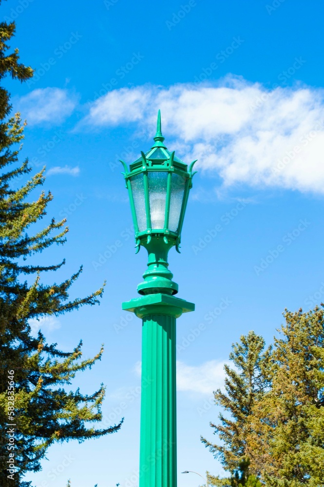 Green vintage street lamp outdoors