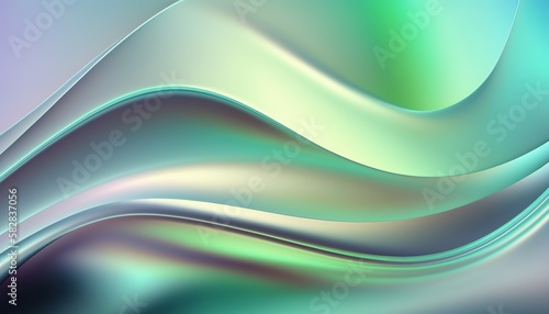 Abstract green fluid iridescent holographic neon curved motion colorful background 3d render. Gradient design element for backgrounds, banners, wallpapers, posters and covers - Generative AI
