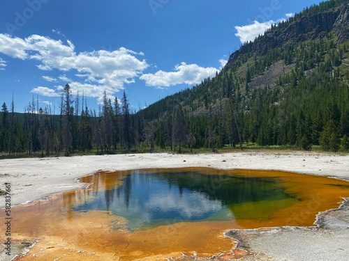 Reflection in a glory pool in Yellowstone National Park 