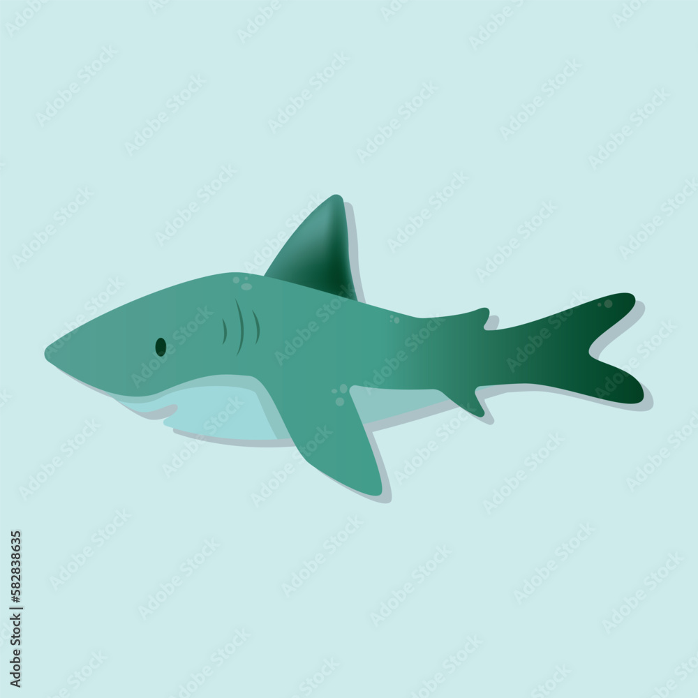 Vector illustration of a dangerous green white shark icon isolated on background. Sea and ocean animals. Side view, flat, modern style. Vector illustration of a dangerous green white shark icon isolated on background. Sea and ocean animals. Side view, flat, modern style.