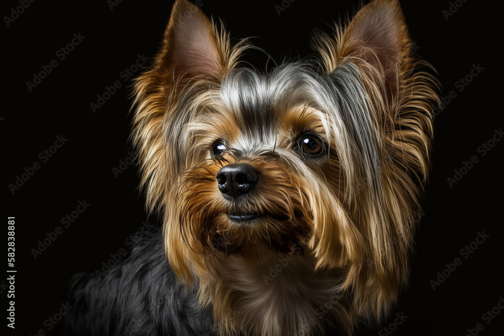 Capturing the Charm of Yorkshire Terriers: Adorable Dog on Dark Background