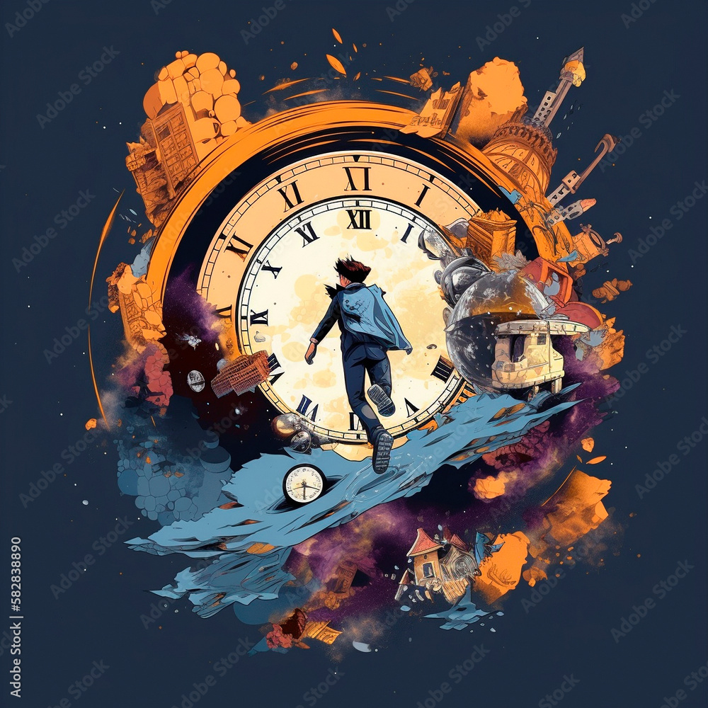 Time travel. Jump into the time portal in hours Stock Illustration ...