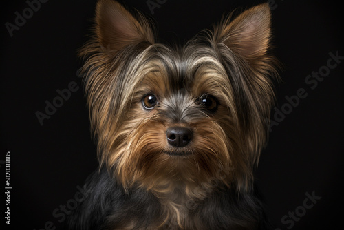 Capturing the Charm of Yorkshire Terriers: Adorable Dog on Dark Background