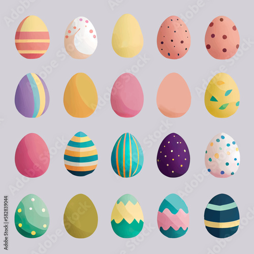 Easter eggs set without background. A collection of colorful easter eggs with different designs