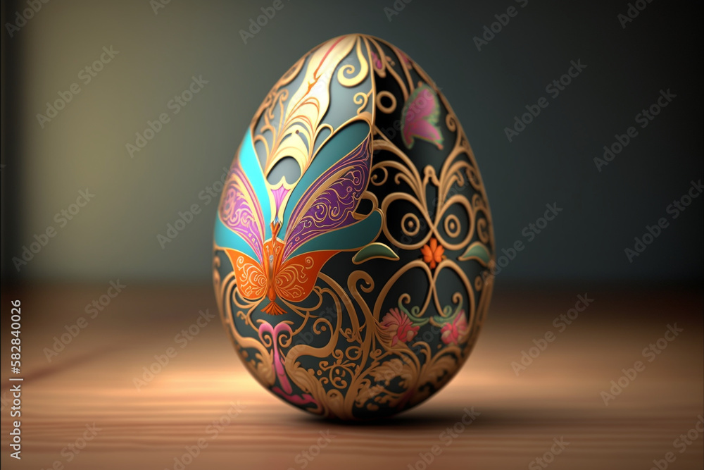 Soft and Pastel Easter Egg with Decorative Patterns, Generative AI.




